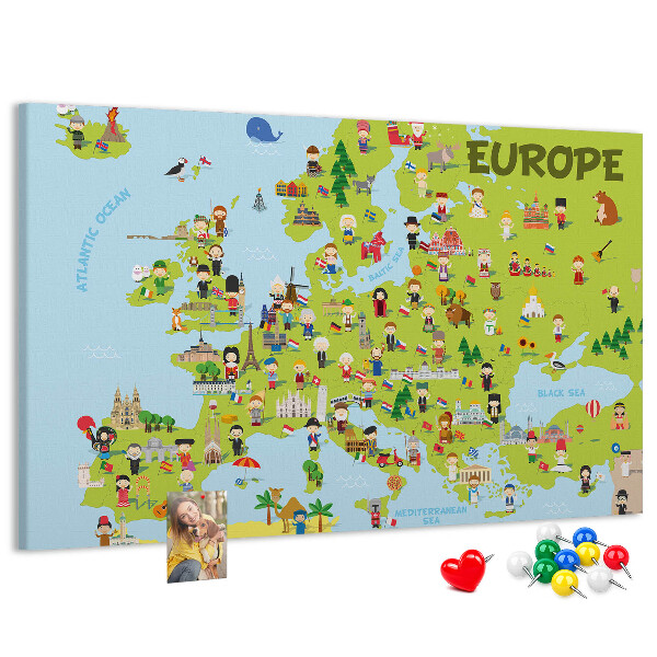 Cork memo board World map with flags