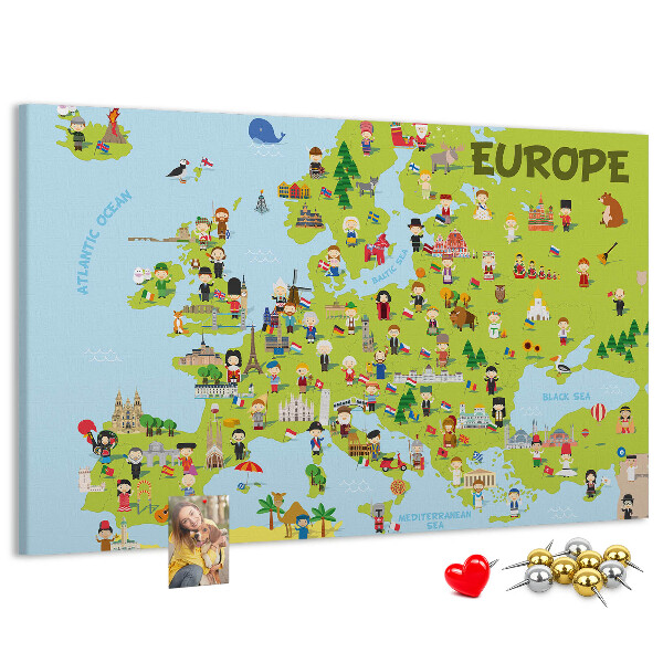 Cork memo board World map with flags