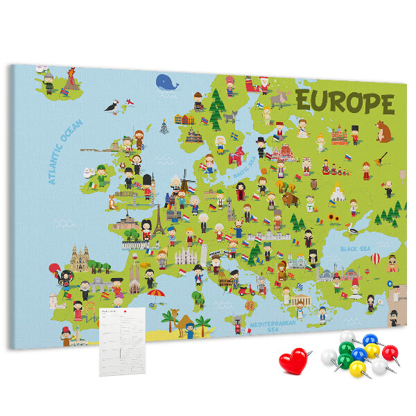 Cork memo board World map with flags