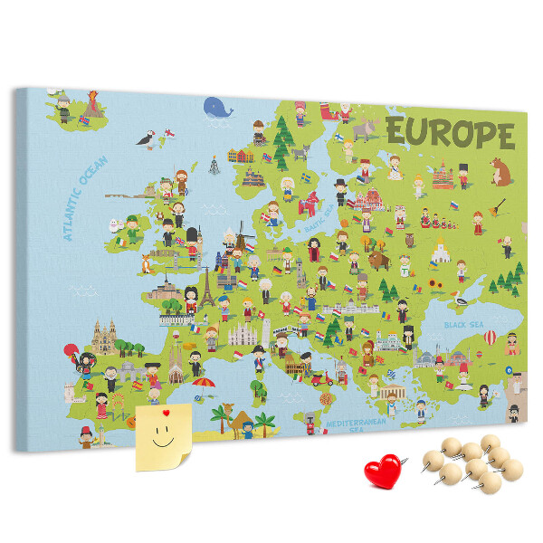 Cork memo board World map with flags