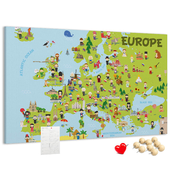 Cork memo board World map with flags