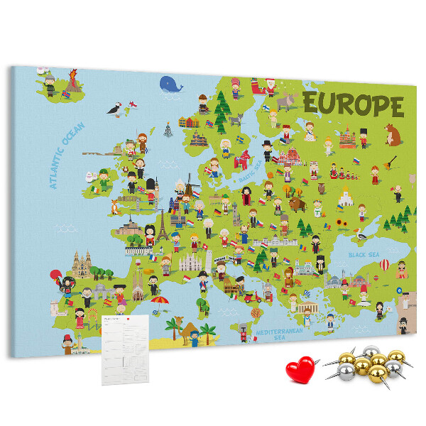 Cork memo board World map with flags