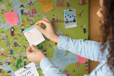Cork memo board World map with flags
