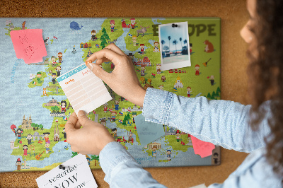 Cork memo board World map with flags