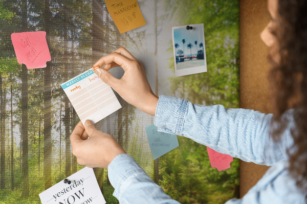 Cork display board Forest sunrise