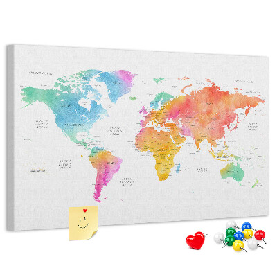 Cork display board Watercolor world map