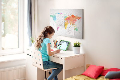 Cork display board Watercolor world map