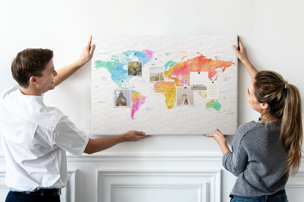 Cork display board Watercolor world map