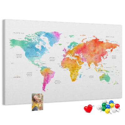 Cork display board Watercolor world map