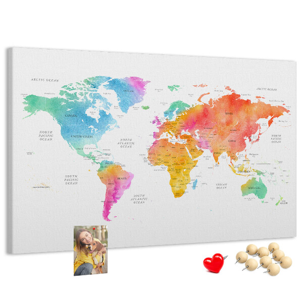 Cork display board Watercolor world map