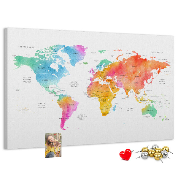 Cork display board Watercolor world map