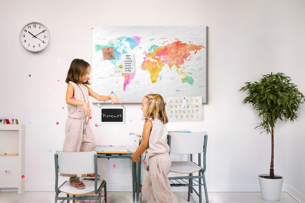 Cork display board Watercolor world map