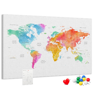 Cork display board Watercolor world map