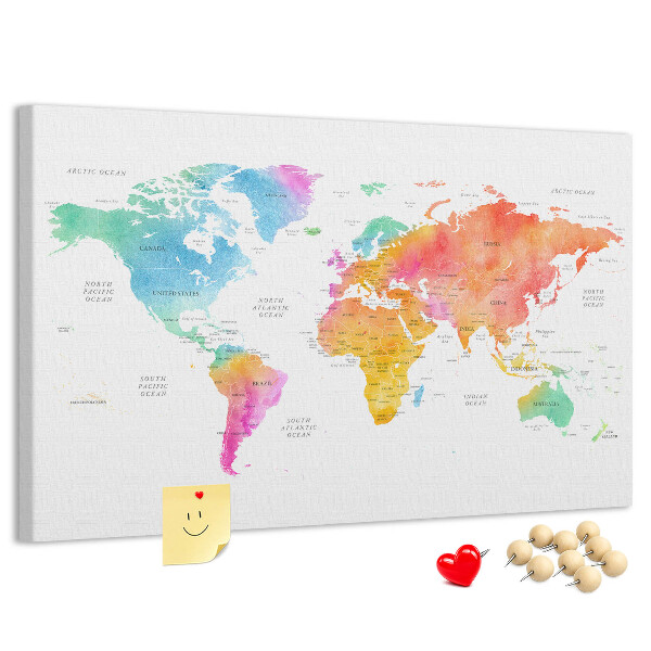 Cork display board Watercolor world map