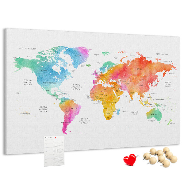 Cork display board Watercolor world map
