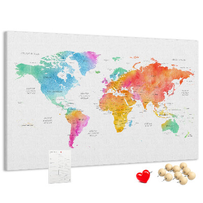 Cork display board Watercolor world map