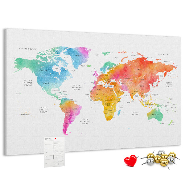 Cork display board Watercolor world map