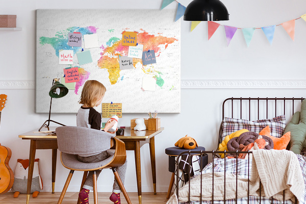 Cork display board Watercolor world map
