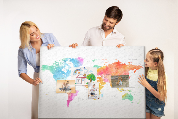 Cork display board Watercolor world map