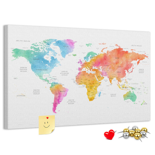 Cork display board Watercolor world map