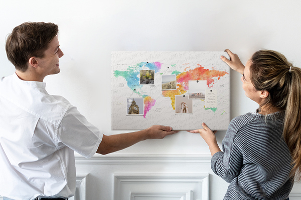 Cork display board Watercolor world map