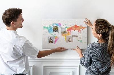 Cork display board Watercolor world map