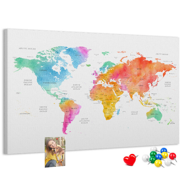 Cork display board Watercolor world map