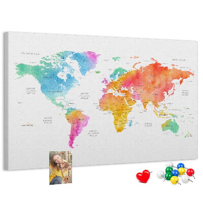Cork display board Watercolor world map