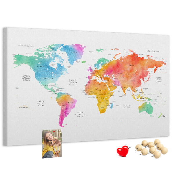 Cork display board Watercolor world map