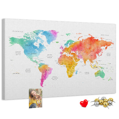 Cork display board Watercolor world map