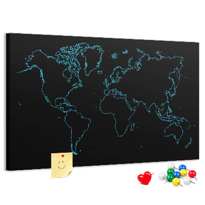 Cork display board World map contours