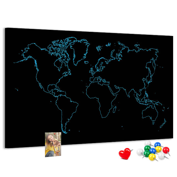 Cork display board World map contours