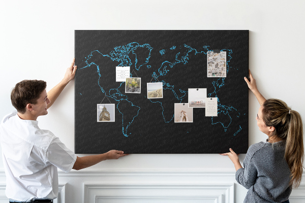 Cork display board World map contours