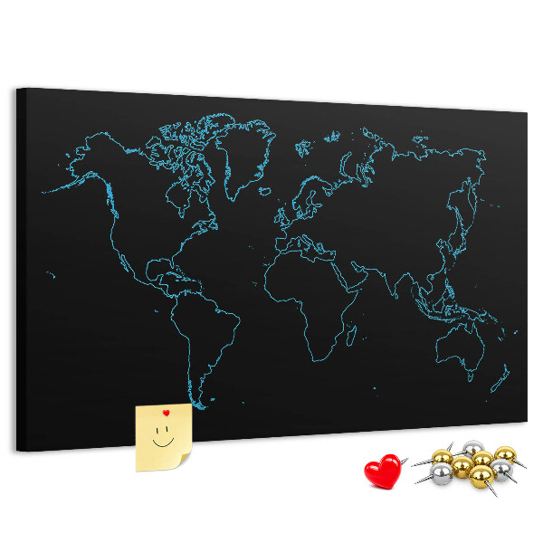 Cork display board World map contours