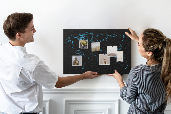 Cork display board World map contours
