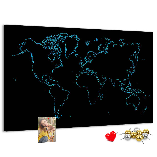 Cork display board World map contours