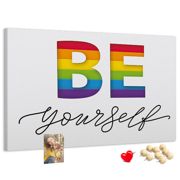 Cork memo board Be yourself lettering