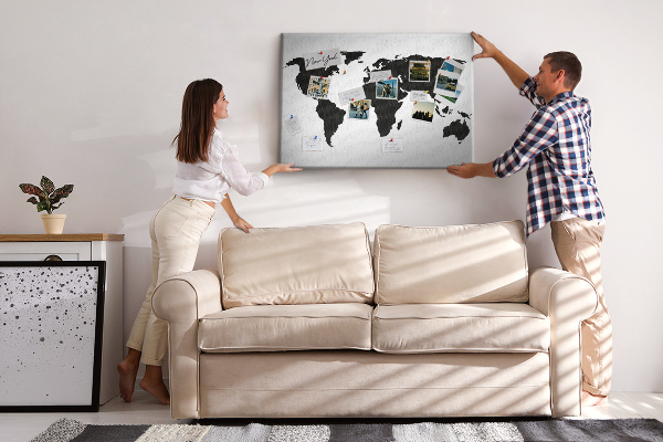 Cork board Black world map