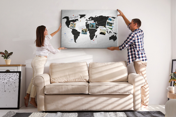 Cork board Black world map