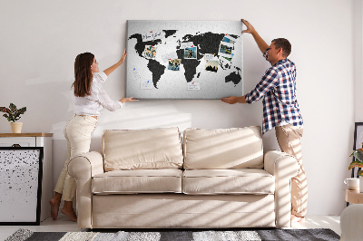 Cork board Black world map