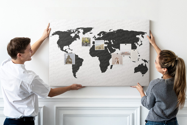 Cork board Black world map