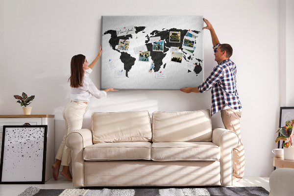 Cork board Black world map