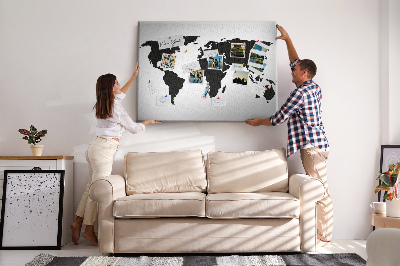 Cork board Black world map