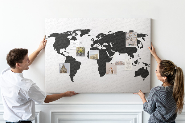 Cork board Black world map