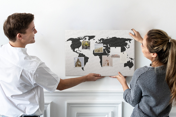 Cork board Black world map