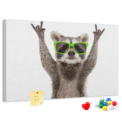 Cork memo board Raccoon wearing glasses