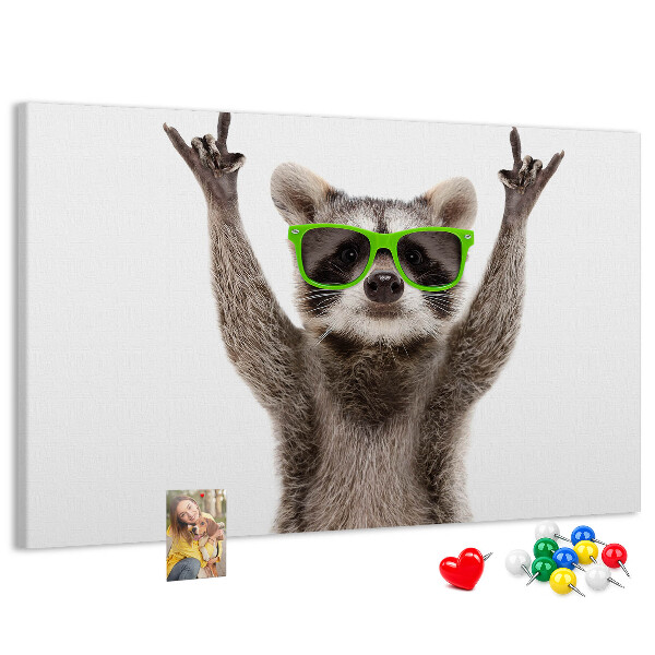 Cork memo board Raccoon wearing glasses