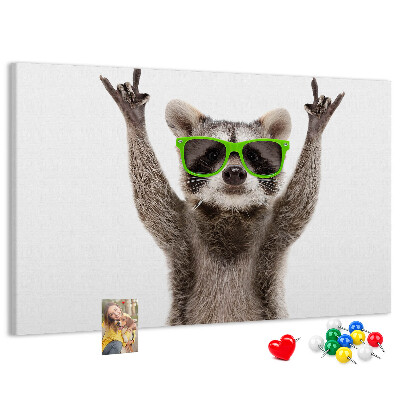 Cork memo board Raccoon wearing glasses