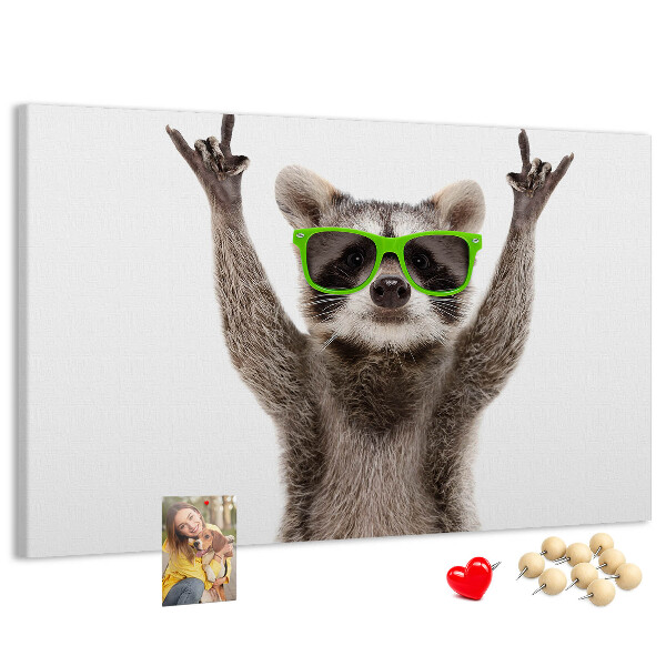 Cork memo board Raccoon wearing glasses
