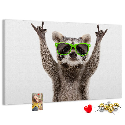 Cork memo board Raccoon wearing glasses